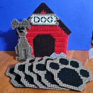 Handcrafted Dog House and Paw Coaster Set